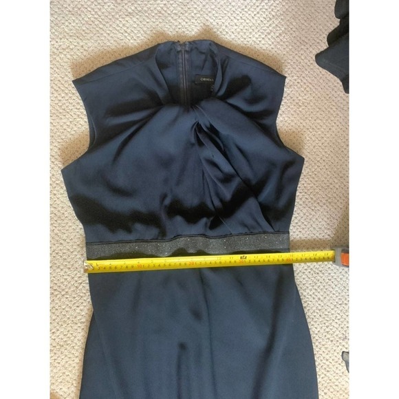 Carmen Marc Valvo Navy Front Twist Sparkle Sash Gown Dress Size 10 - Picture 7 of 12